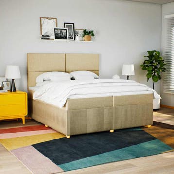 vidaXL Boxspring met matras stof crèmekleurig 200x200 cm, Verzenden, Nieuw