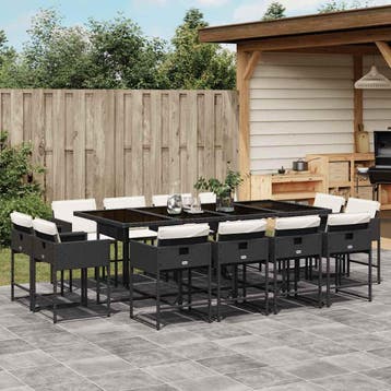 vidaXL 13-delige Tuinset met kussens poly rattan zwart, Verzenden, Nieuw, Tuinset