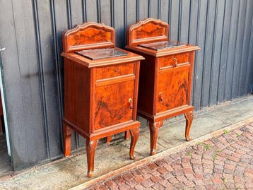 Table de chevet (2) - Bois, Marbre - Paire de tables de