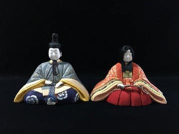Exquisite Pair of Japanese Kimekomi Hina Dolls by Mataro -