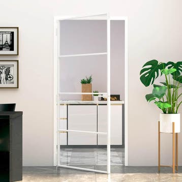 vidaXL Binnendeur 93x201,5 cm gehard glas en aluminium smal, Doe-het-zelf en Bouw, Deuren en Vliegenramen, Verzenden