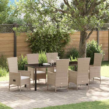 vidaXL Tuin Eettafel Set 7 st Beige poly rattan, Tuin en Terras, Verzenden, Nieuw