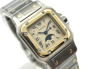 Cartier - Santos Galbée Moonphase - 119902 - Serviced by, Handtassen en Accessoires, Nieuw