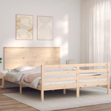 vidaXL Bedframe met hoofdbord massief hout, Huis en Inrichting, Slaapkamer | Bedden, Verzenden, Nieuw