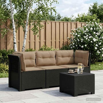 vidaXL 3-Zits Tu bank met Kussens Rattan Look PP Antraciet, Verzenden