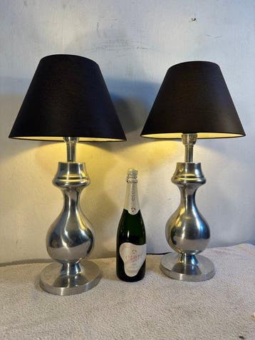 Tafellamp (2) - Trophy - Chroom, Staal, Textiel - Set