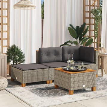 vidaXL Tuinkruk met kussen 63,5x56x32 cm poly rattan grijs, Verzenden, Nieuw