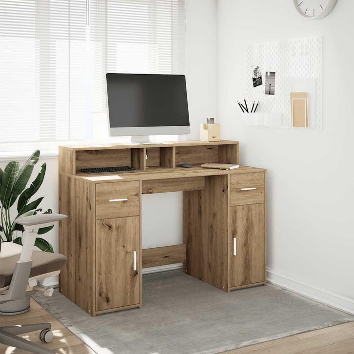 vidaXL Bureau met LED-verlichting 120x55x91 cm hout, Huis en Inrichting, Bureaus, Nieuw, Verzenden