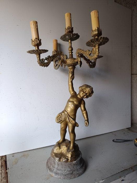 sculptuur, Candelabro a cinque fiamme - 65 cm - Zinklegering, Antiek en Kunst, Antiek | Overige Antiek