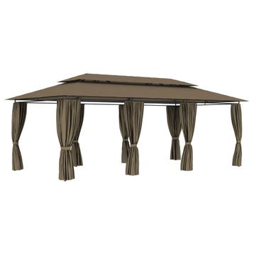 vidaXL Prieel met gordijnen 180 g/m² 600x298x270 cm taupe, Tuin en Terras, Verzenden, Nieuw