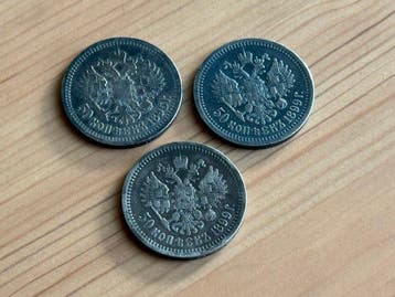Rusland. Nicholas II. 50 Kopeks 3x 1895, 1899*, and 1899
