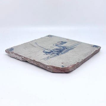 Antiek Tegel - Antieke Delftsblauwe tegel met grote vis (