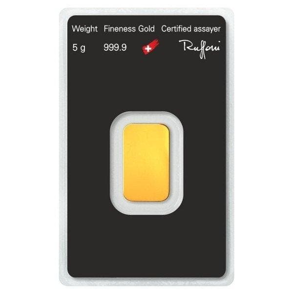 5 gram - Goud .999 - 5g .9999 Fine Gold Bar Argor Heraeus,, Postzegels en Munten, Edelmetalen en Baren