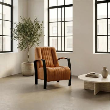 Leren fauteuil Glamour - Vintage Cognac (cognac), Huis en Inrichting, Fauteuils, Nieuw, Ophalen of Verzenden, 50 tot 75 cm, Industrieel, Modern, Retro