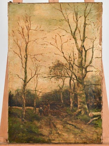 Hendrik Willem van Voorden (1870-1946) - Bosgezicht met kar
