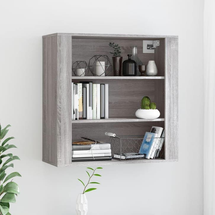 vidaXL Wandkast 80x33x80 cm bewerkt hout grijs sonoma, Huis en Inrichting, Kasten | Overige, Nieuw, Verzenden