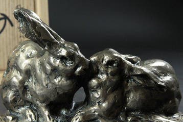 Kitamura Seibo () “Katarai” Two Rabbits Nickel Silver