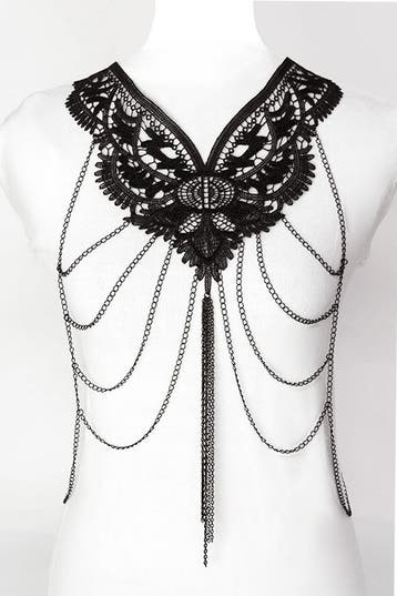 KIMU® Body Chain Zwart Kant Lace Lichaamsketting Victoriaans, Handtassen en Accessoires, Kettingen, Ophalen of Verzenden, Nieuw