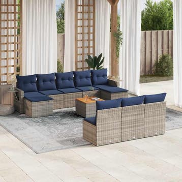 vidaXL 11-delige tuinbankset met kussens, grijs polyrotan, Verzenden, Nieuw