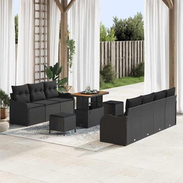 vidaXL Tuinbank Set 10 st Zwart poly rattan, Verzenden