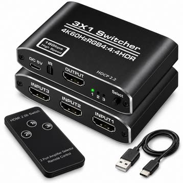 DrPhone ARC2 HDMI Switch 3-in-1 – HDMI 2.0 – 4K 60Hz HDR –, Verzenden, Nieuw