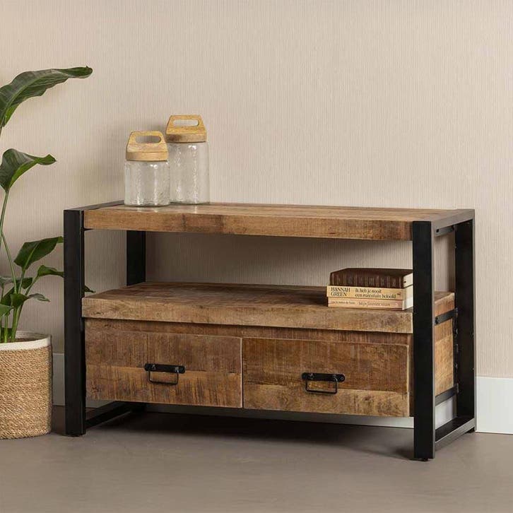Tv-meubel Mangohout Britt 100 cm, Huis en Inrichting, Kasten |Televisiemeubels, Nieuw, Overige houtsoorten, Verzenden