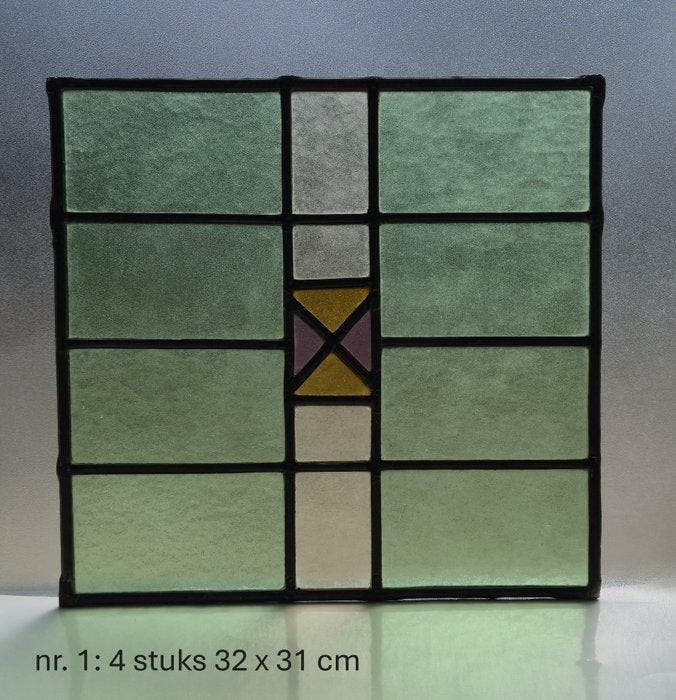 Glas-in-loodraam (20) - Henk v.d. Burgt, Jean den Rooijen,, Antiek en Kunst, Antiek | Glaswerk en Kristal
