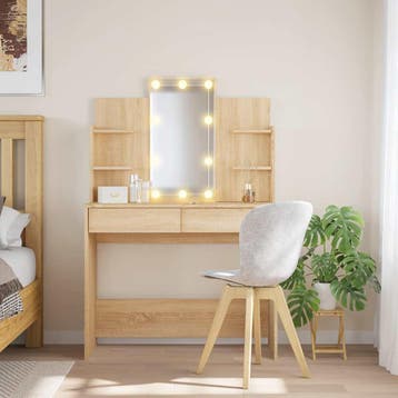 vidaXL Kaptafel met LED-verlichting 96x40x142 cm sonoma, Huis en Inrichting, Tafels | Kaptafels, Verzenden, Nieuw