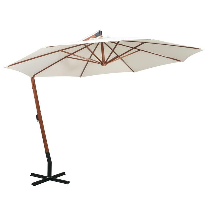 vidaXL Zweefparasol met houten paal 350 cm wit, Jardin & Terrasse, Parasols, Envoi