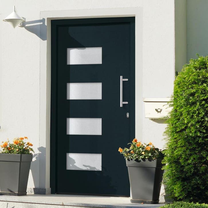 vidaXL Voordeur 100x200 cm aluminium en PVC antraciet, Bricolage & Construction, Fenêtres & Moustiquaires, Envoi