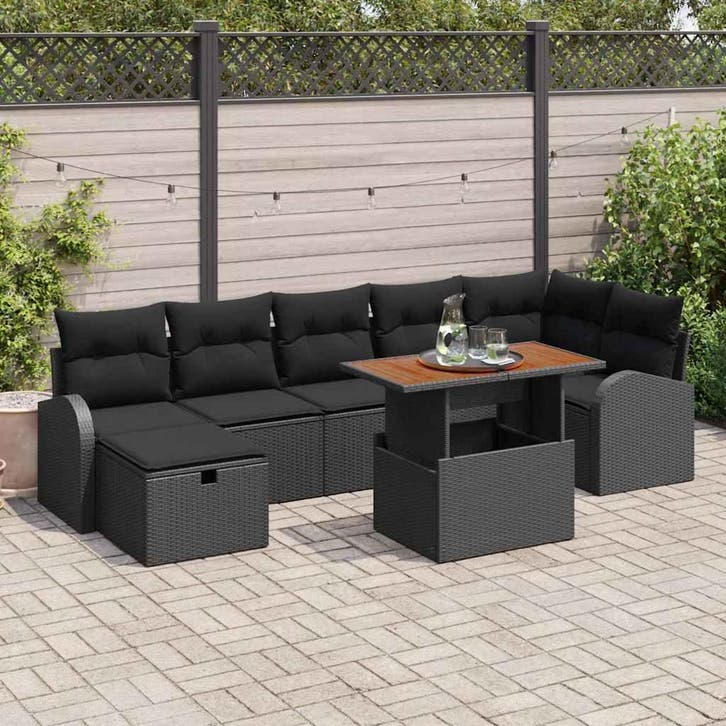 vidaXL Tuinbank Set met kussen met opslag 8 pcs Zwart poly, Jardin & Terrasse, Ensembles de jardin, Envoi