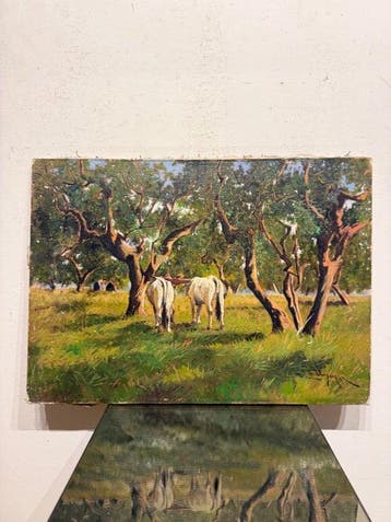 Italiaanse school (XX) - Ulivi con Bovi, Antiek en Kunst