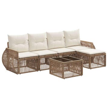vidaXL Tuinbank Set 6 pcs Beige en Crème Wit poly rattan, Verzenden