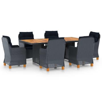 vidaXL 7-delige Tuinset met kussens poly rattan donkergrijs, Verzenden, Nieuw, Tuinset