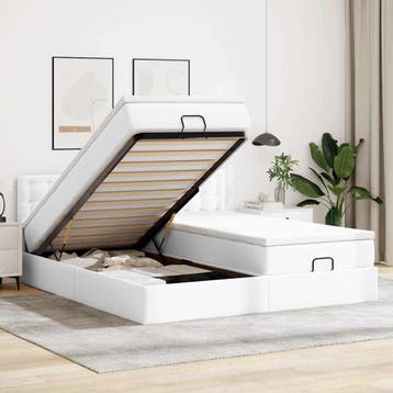 vidaXL Ottoman bed met matrassen 160x200cm kunstleer wit, Verzenden