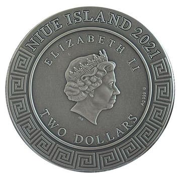 Niue. 2 Dollars 2021 2 oz $2 NZD Niue Silver God Series Zeus
