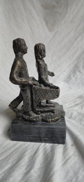 Beeld, Samen winkelen - 17 cm - Brons, Marmer
