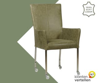 Leren eetkamerstoel Deal met armleuning - Vintage Olive, Huis en Inrichting, Stoelen, Overige kleuren, Nieuw, Leer, Ophalen of Verzenden