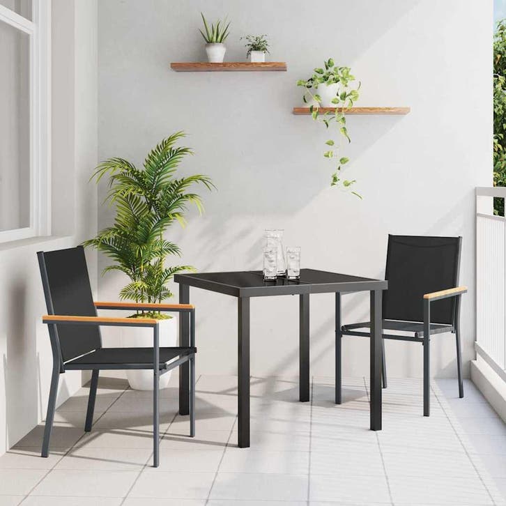vidaXL Tuin Eettafel Set 3 pcs Zwart Poedergecoat staal, Tuin en Terras, Tuinsets en Loungesets, Nieuw, Verzenden