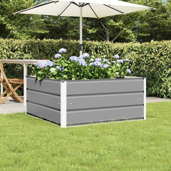 vidaXL Plantenbak Lichtgrijs 100 x 100 x 45 cm Staal, Tuin en Terras, Bloempotten, Nieuw, Verzenden