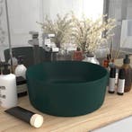 vidaXL Wastafel rond 40x15 cm keramiek mat donkergroen, Verzenden