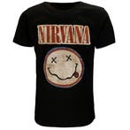 Nirvana Distressed Logo Smiley T-Shirt, Nieuw
