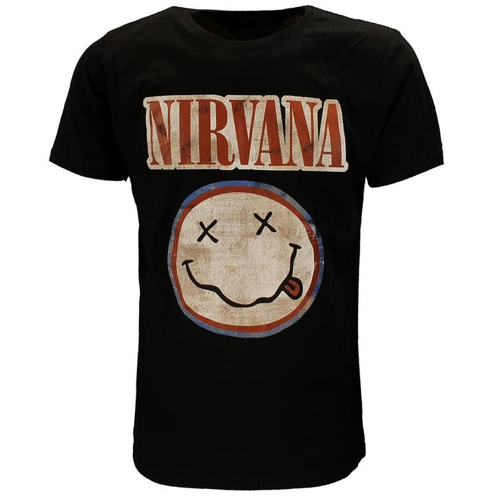 Nirvana Distressed Logo Smiley T-Shirt, Vêtements | Hommes, T-shirts