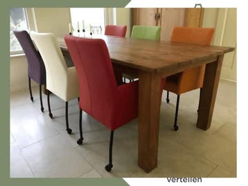 Set van 6 leren eetkamerstoelen met wieltjes en armleuning, Ophalen of Verzenden, Nieuw, Eén