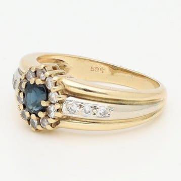 Bague - 14 carats Or jaune, Or blanc Saphir - Diamant