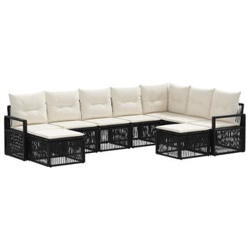 vidaXL Tuinbank Set 9 pcs Zwart poly rattan, Verzenden, Nieuw