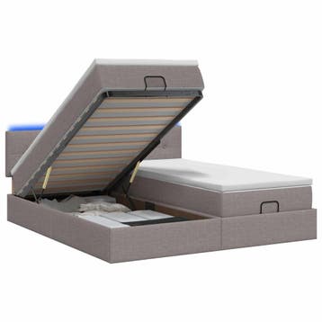vidaXL Ottomaanse Bed met Matras en LED Taupe 160 x 200 cm, Verzenden, Nieuw