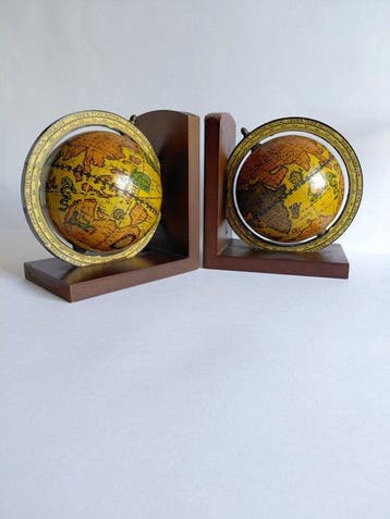 Boekensteunen (2) - Cale boek wereldbol art déco - Hout,, Antiek en Kunst