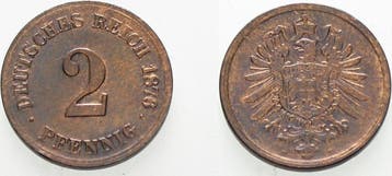 2 Pfennig 1876 H Kleinmunten-kaiserreich Kleiner Adler, Verzenden