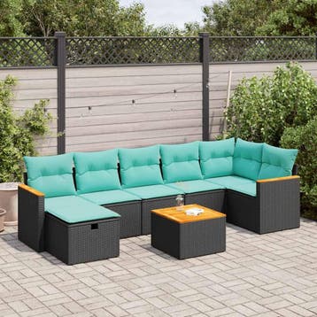 vidaXL 8-delige Loungeset met kussens poly rattan zwart, Verzenden, Nieuw, Loungeset